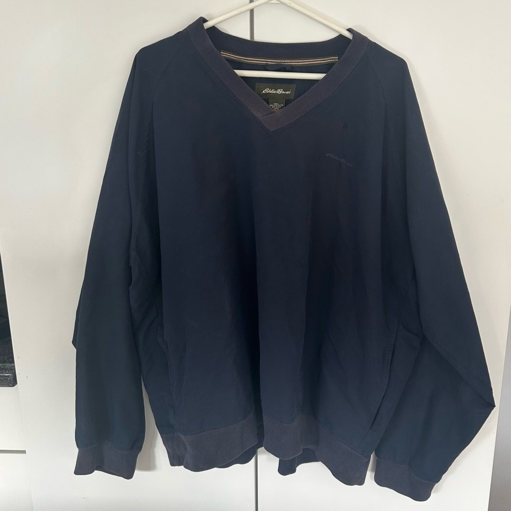 Eddie Bauer Men's Dark Blue V-Neck Golf WindbreakerPullover